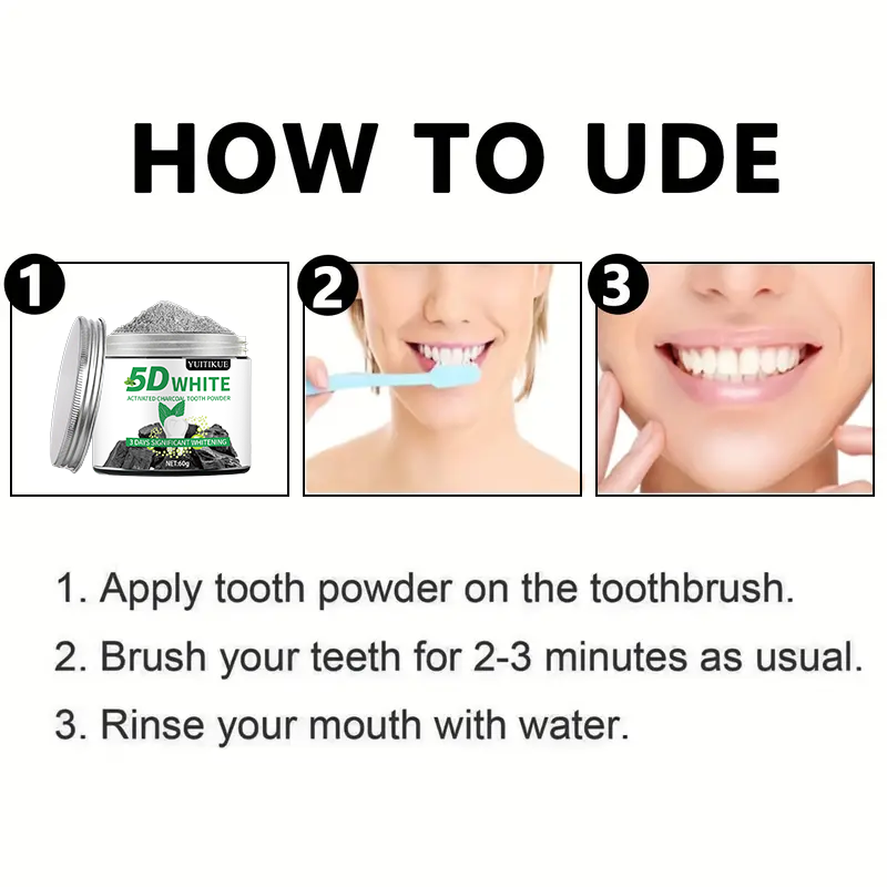 YUlTlKUE 5D White Activated ch - огляд і ціна Teeth Whitening Charcoal Powder