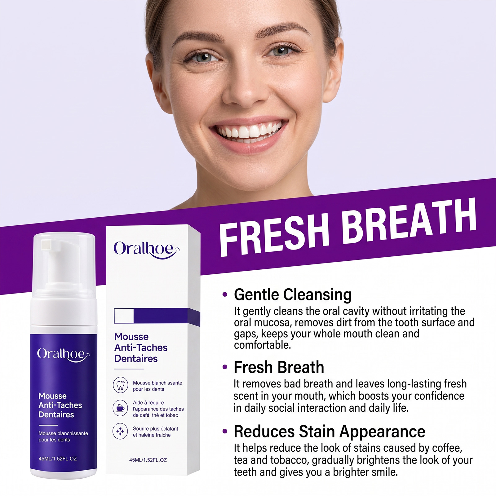 Purple Toothpaste Mousse Foam  - огляд і ціна Teeth Whitening Foam